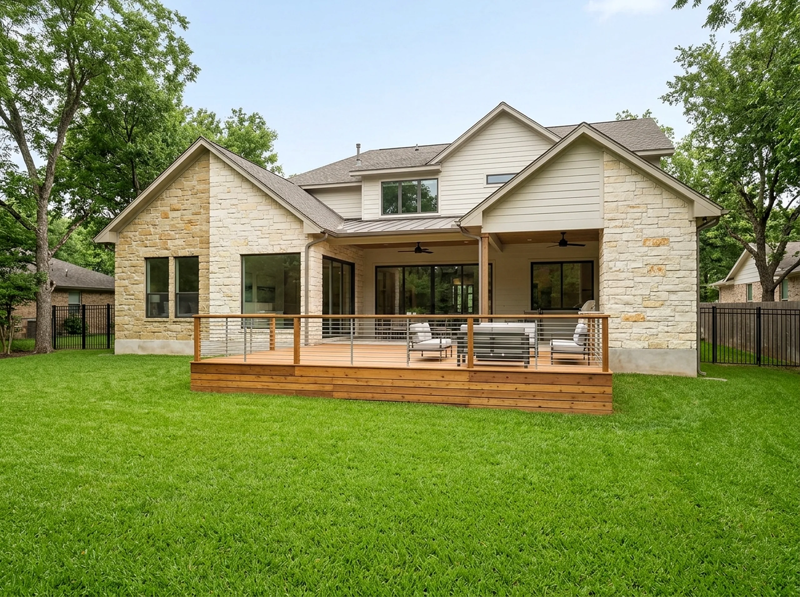 200 sq ft Limestone Wood Modern deck