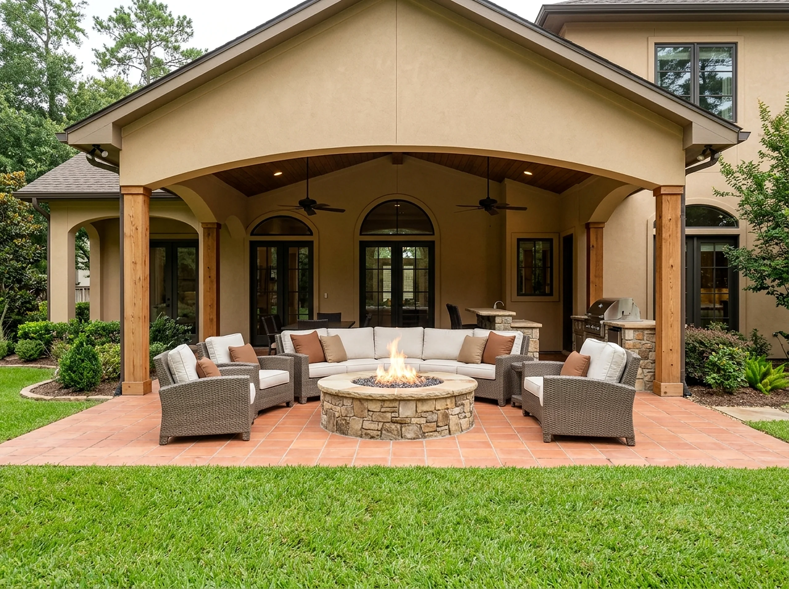 Large Natural cedar Gas Mediterranean fire pit