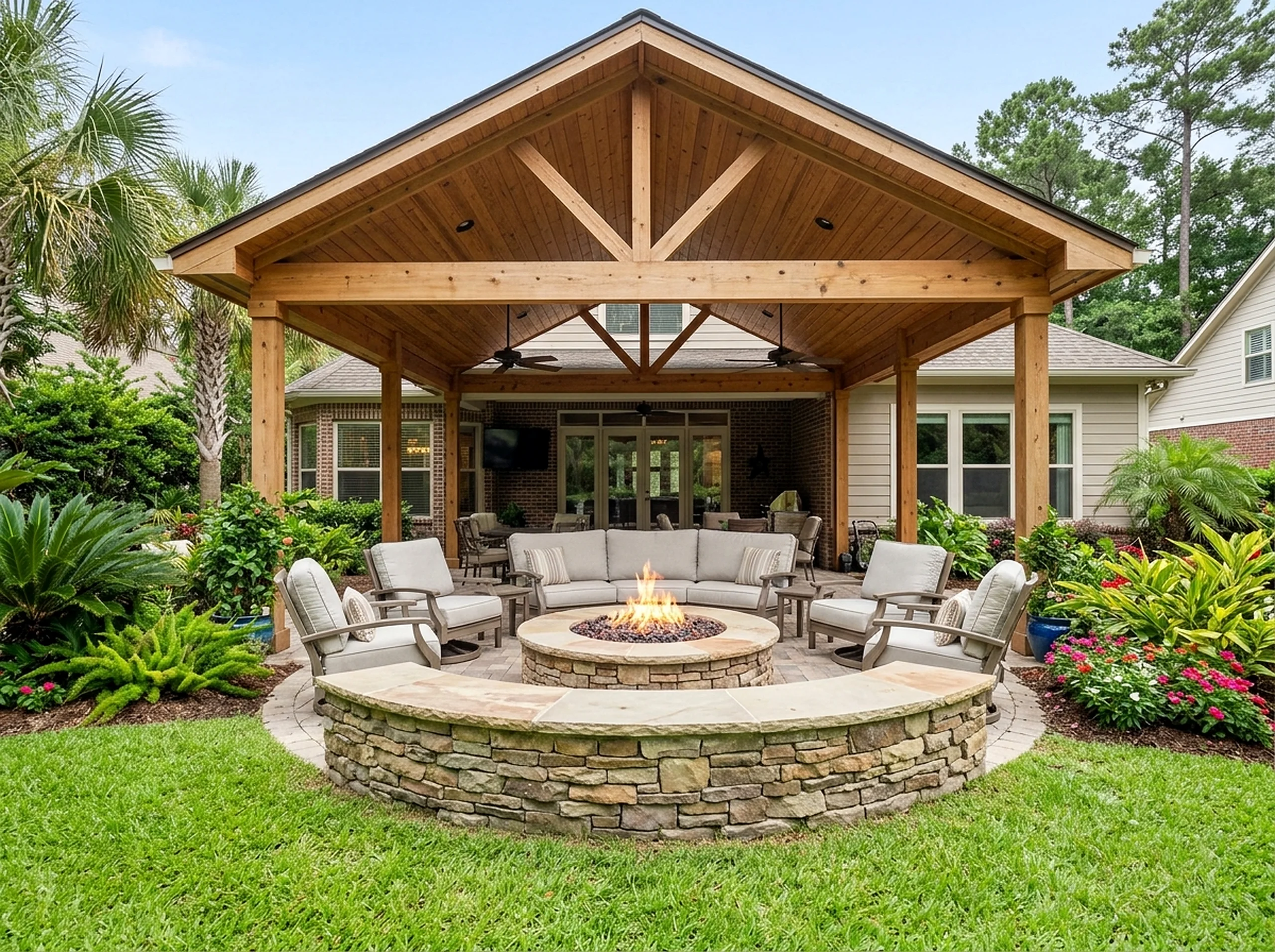 Large Natural cedar Gas Tropical fire pit