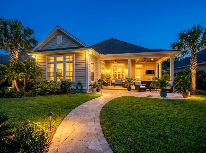 2 zones Limestone Path and accent Coastal outdoor lighting