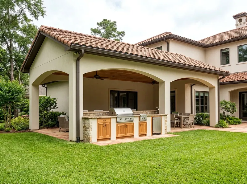 16 linear ft Natural cedar Appliance package Mediterranean outdoor kitchen