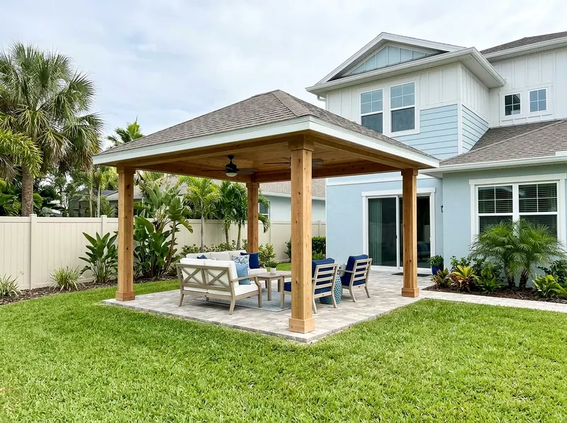 10×12 ft Natural cedar Insulated Coastal Hip Freestanding patio cover