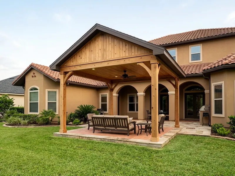 10×12 ft Natural cedar Solid Mediterranean Gable Freestanding patio cover