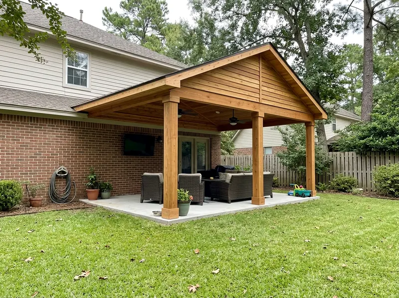 10×12 ft Natural cedar Solid Modern Gable Attached patio cover
