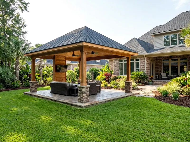 16×20 ft Natural cedar Insulated Tropical Hip Freestanding pavilion