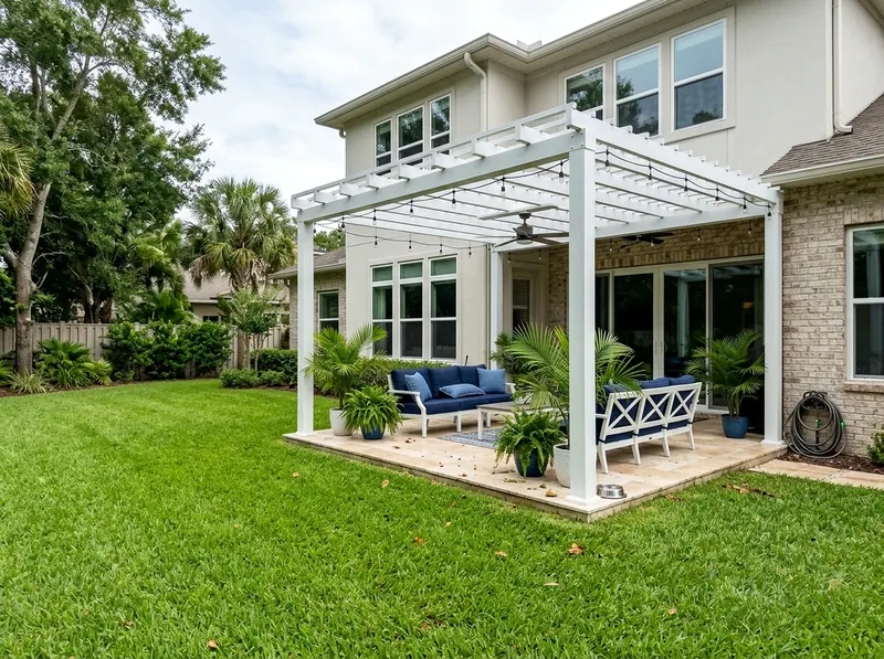 120 sq ft Limestone Aluminum Coastal Open pergola