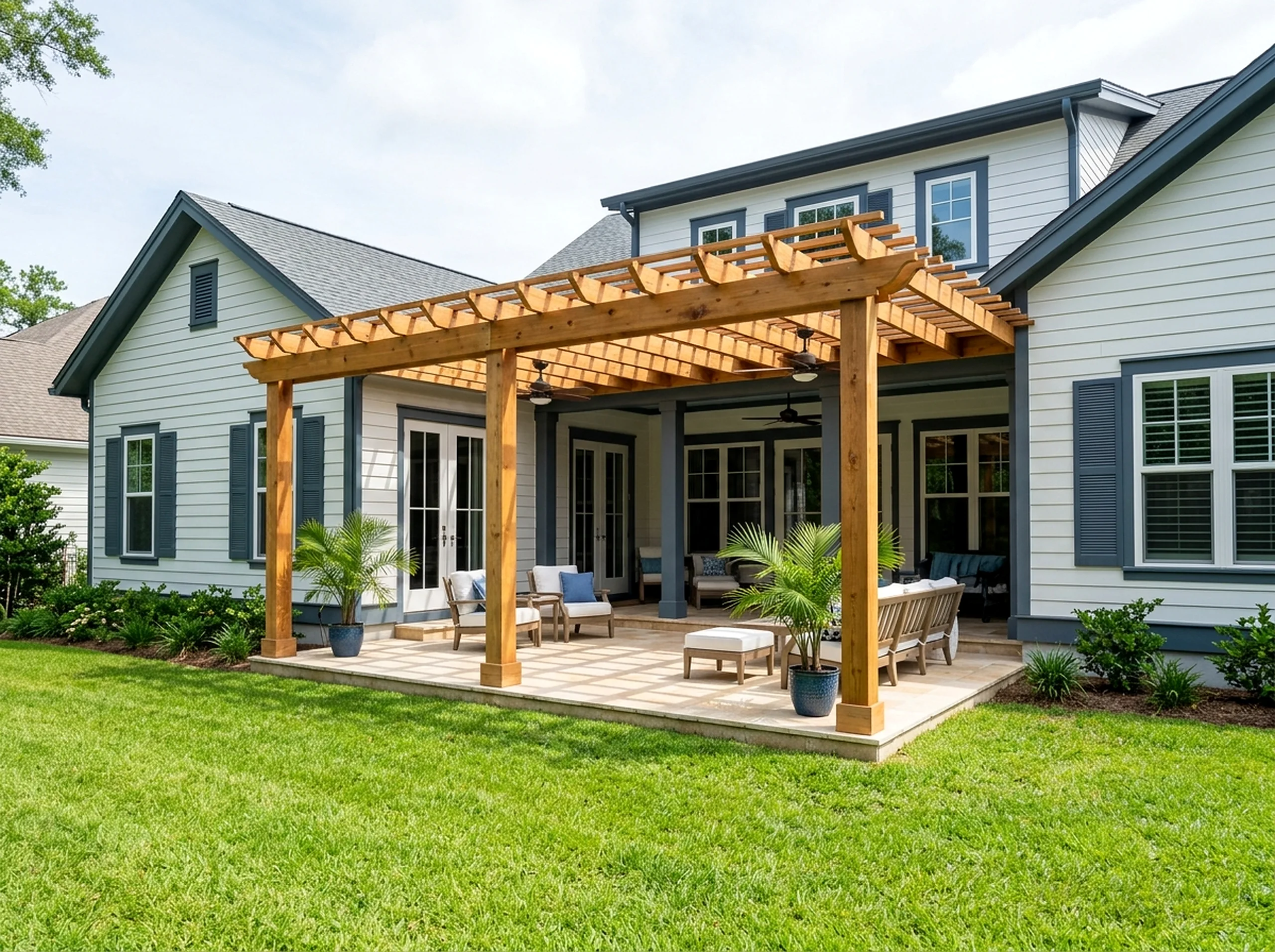 120 sq ft Limestone Cedar Coastal Open pergola