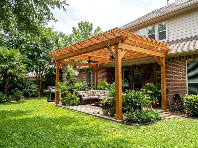 300 sq ft Natural cedar Cedar Tropical Open pergola