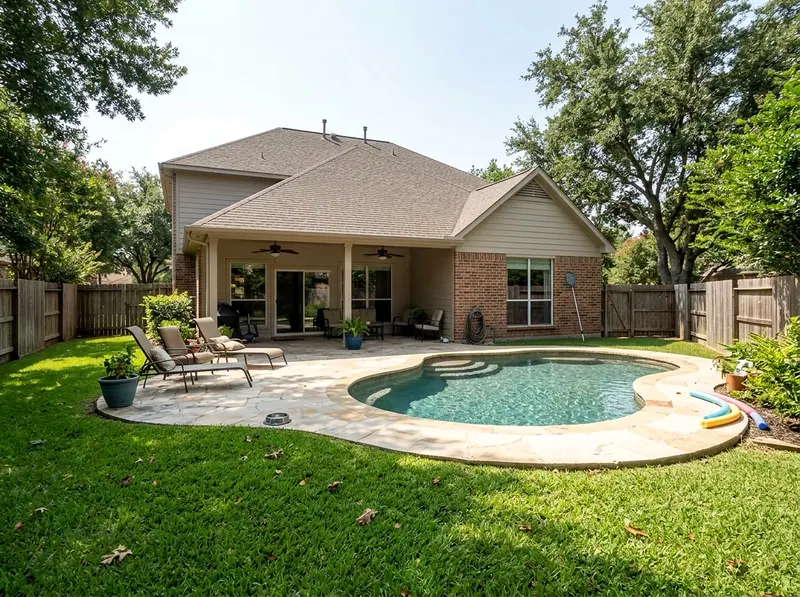 Smaller yard Limestone Value finish Modern shotcrete pool