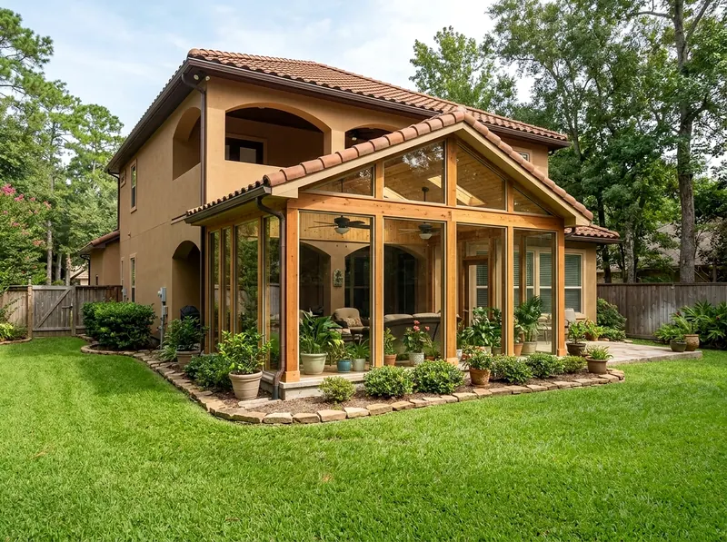 220 sq ft Natural cedar Four-season Mediterranean sunroom