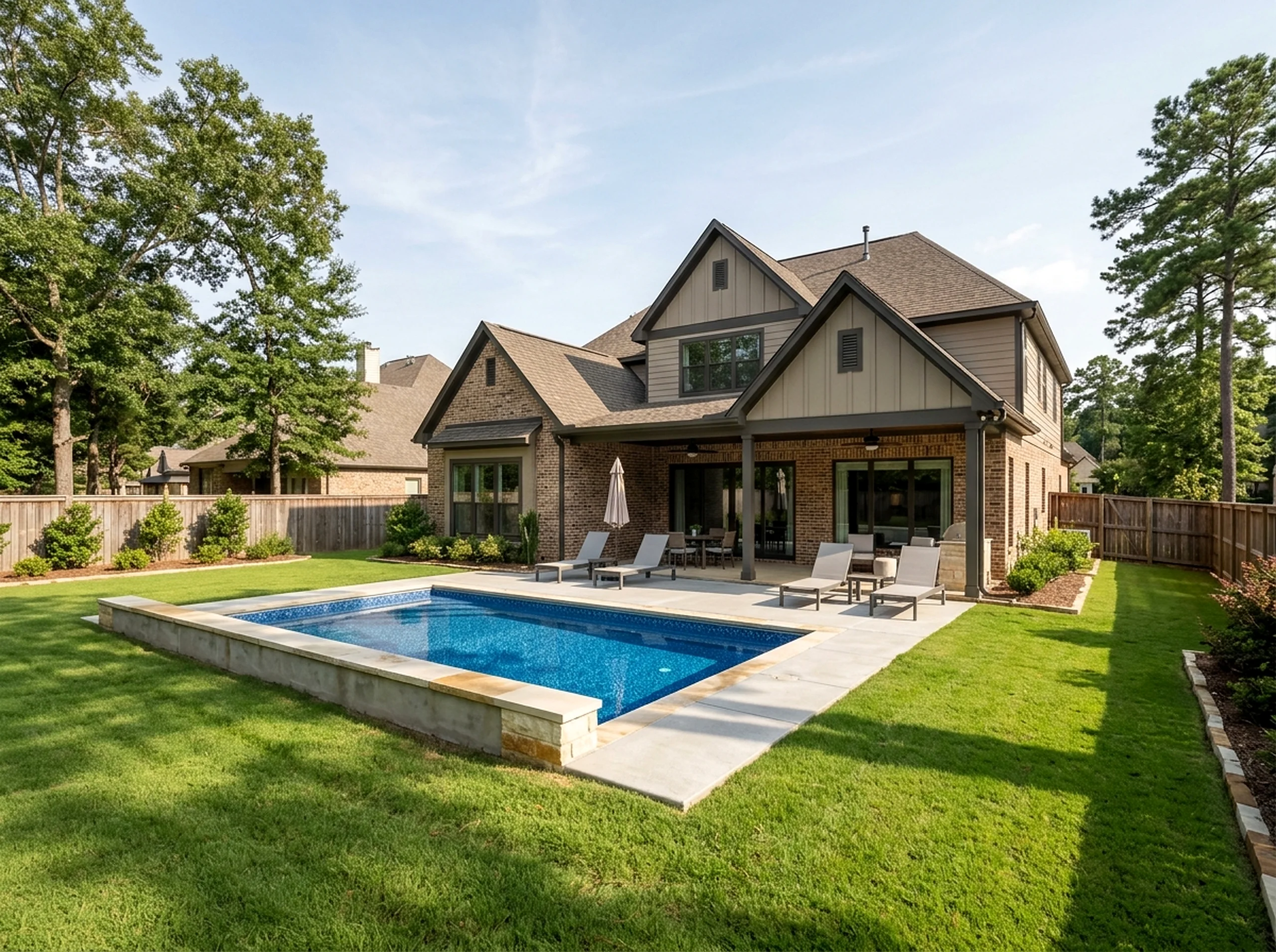 Smaller yard Limestone Standard liner Modern vinyl liner pool