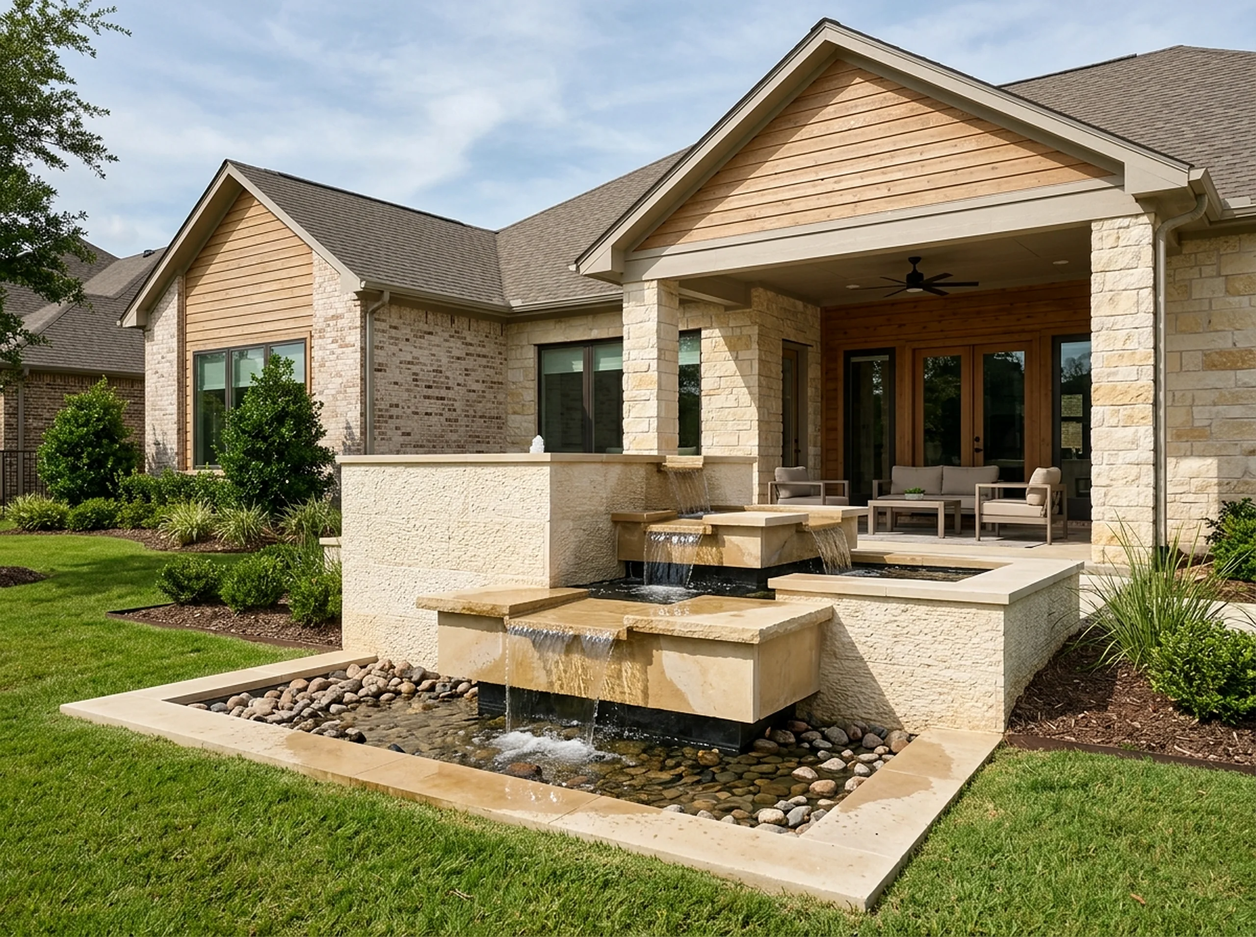 Compact Limestone Fountain Modern water feature