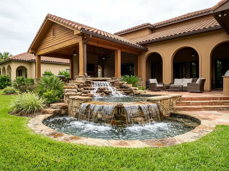 Large Natural cedar Waterfall Mediterranean water feature